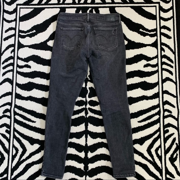 Levi’s 721 High Rise Skinny Distressed Split Knee Black Washed Jeans Size 27 - Picture 7 of 15